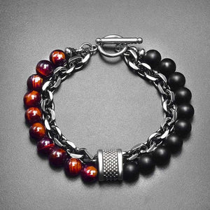 Tiger Eye Stone Beaded Bracelet Stainless Steel