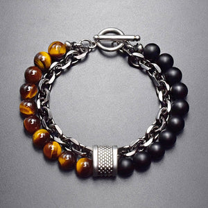 Tiger Eye Stone Beaded Bracelet Stainless Steel