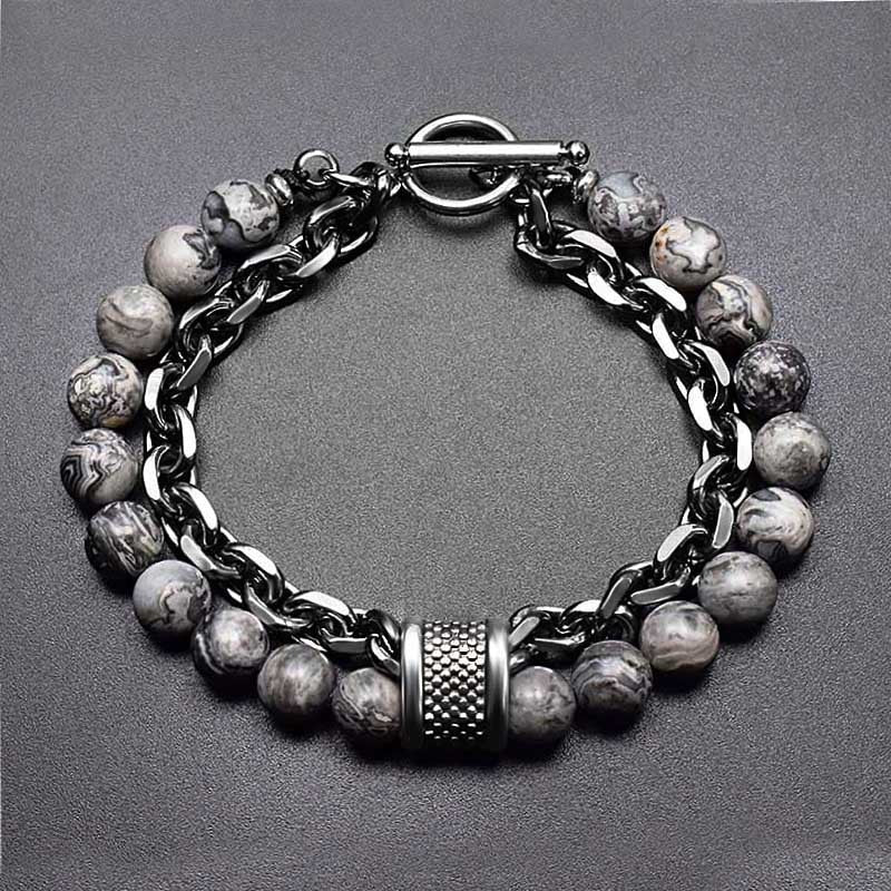 Tiger Eye Stone Beaded Bracelet Stainless Steel