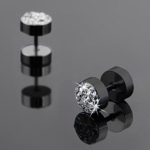 Black Men Barbell Punk Ear Studs