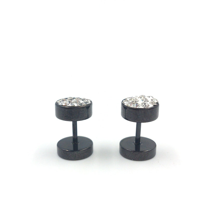 Black Men Barbell Punk Ear Studs